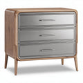 Houten nachtkast met drie lades en metalen fronten 80 x 40 x 70cm