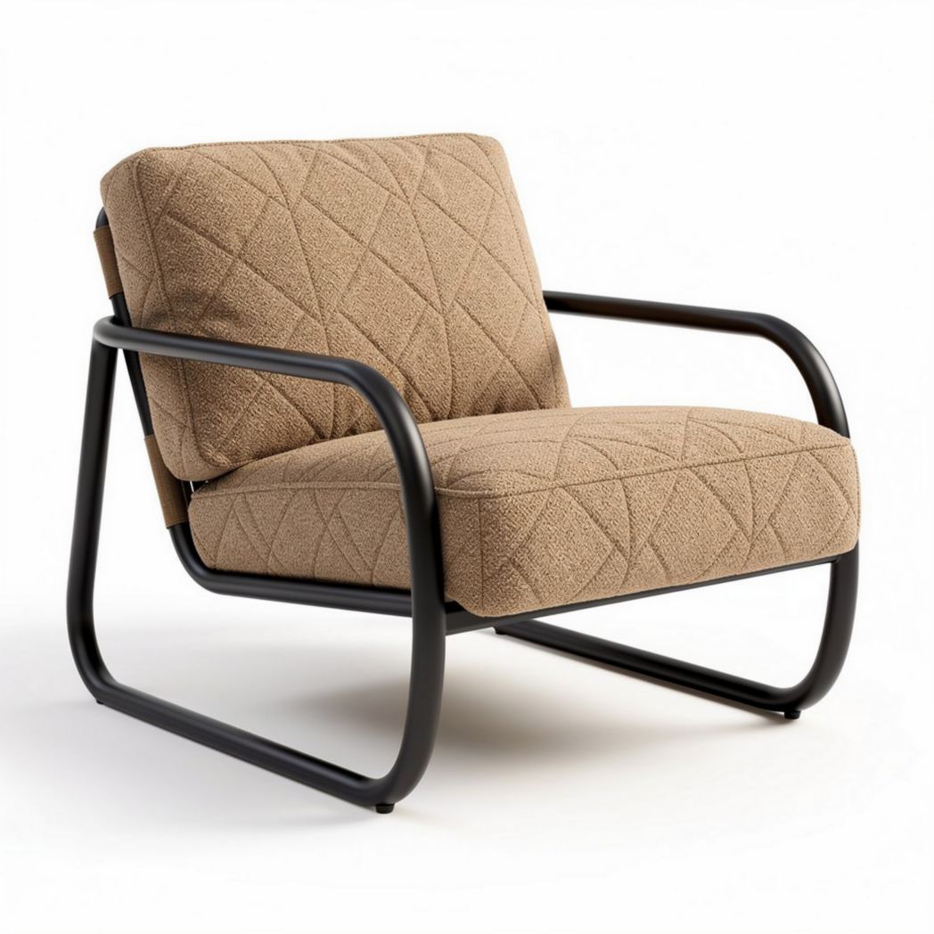 Leren relaxstoel met zwart metalen frame in bruin van 75 x 70 x 80cm