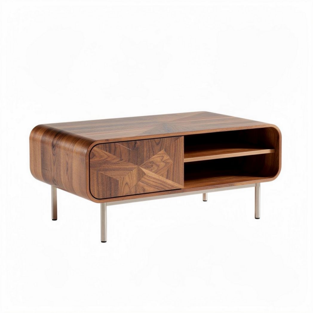Salontafel van walnoot met open vak en lade 120 x 60 x 45cm