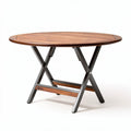 Ronde houten tafel met zwart stalen frame voor buitengebruik 75 x 75 x 75cm