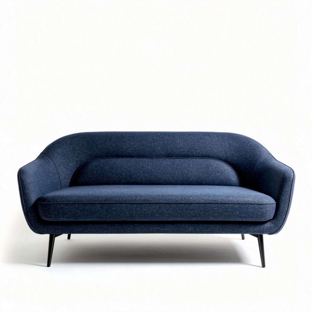 Blauw stoffen bank met een afmeting van 150 x 75 x 85cm geschikt voor woonkamer