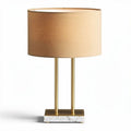 Tafellamp met marmeren voet en stoffen kap in bruin 30 x 30 x 60 cm