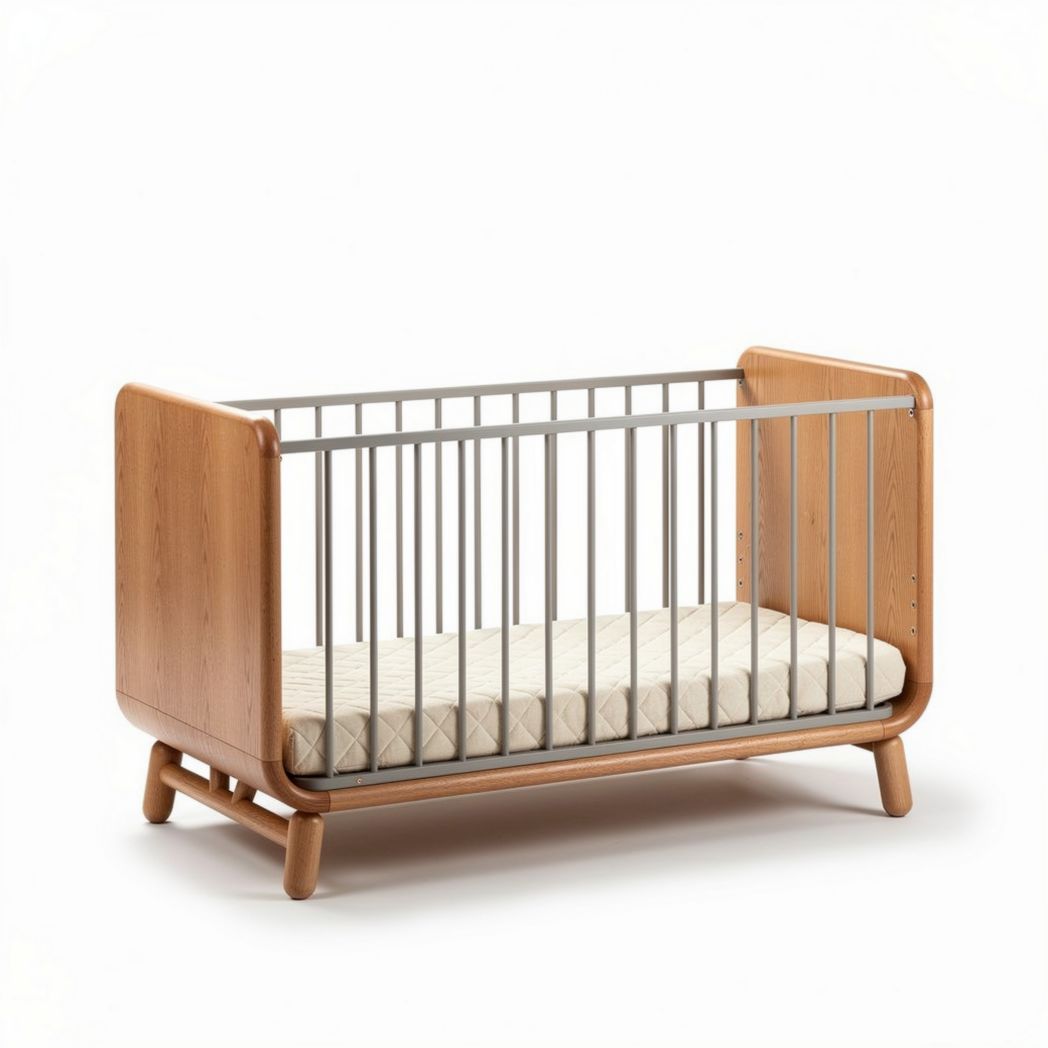 Houten ledikant met verstelbare zijkanten en matras van 120 x 60 cm