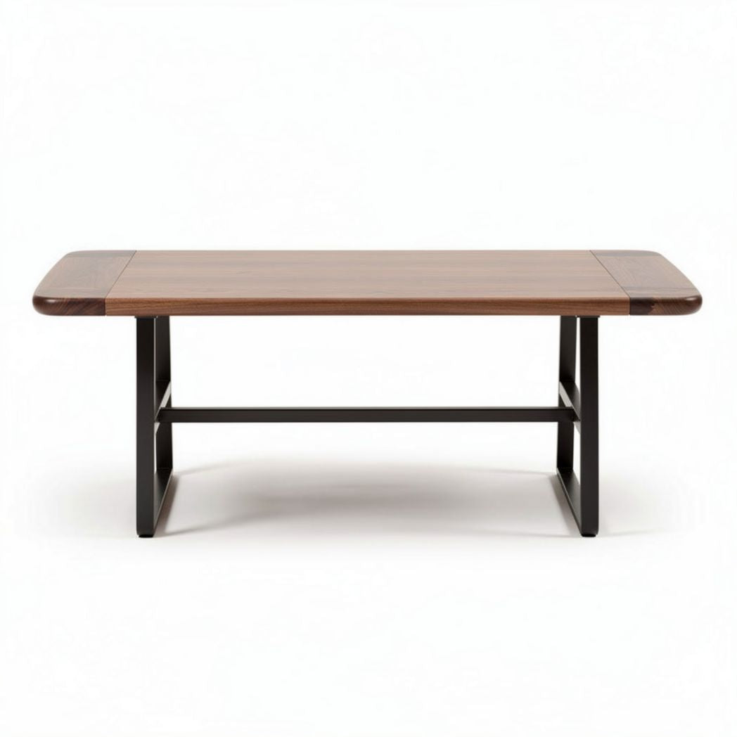 Houten salontafel met een metalen onderstel van 120 x 60 x 45cm