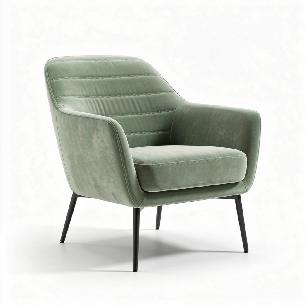 Stoere stoel van groen velours met metalen poten 70 x 80 x 90cm